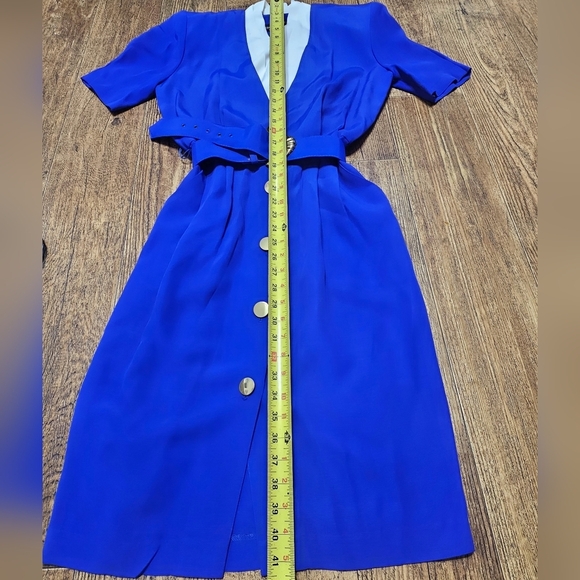John Roberts Midi Length Button Front Dress Womens 5 / 6 Red Blue Vintage 90's - Picture 5 of 10